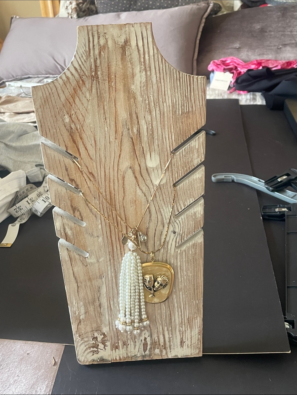 Wooden necklace holder